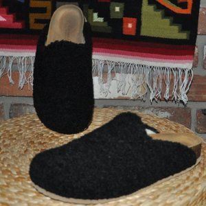 Black Faux Shearling Garnet Hill Clog, Slide, Mule, Shoes Slippers, Cork Sole 10